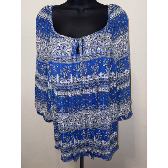 Sara Michelle  Blouse Women 1X Long Sleeve Semi Sheer Outer Blue Lining Metallic - Picture 1 of 8